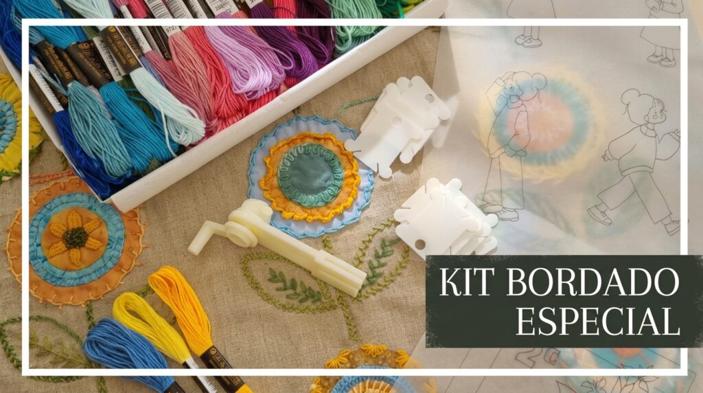 Kit bordado iniciante com 100 linhas, riscos para bordar e curso de bordado